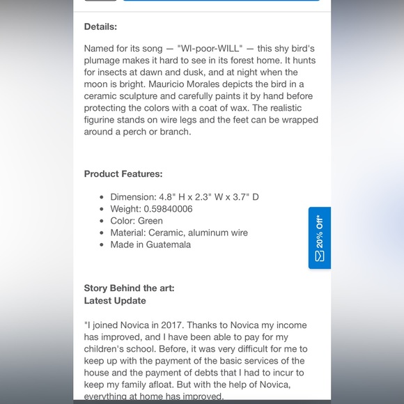 Novica Handmade Whippoorwill Ceramic Figurine - Picture 4 of 9